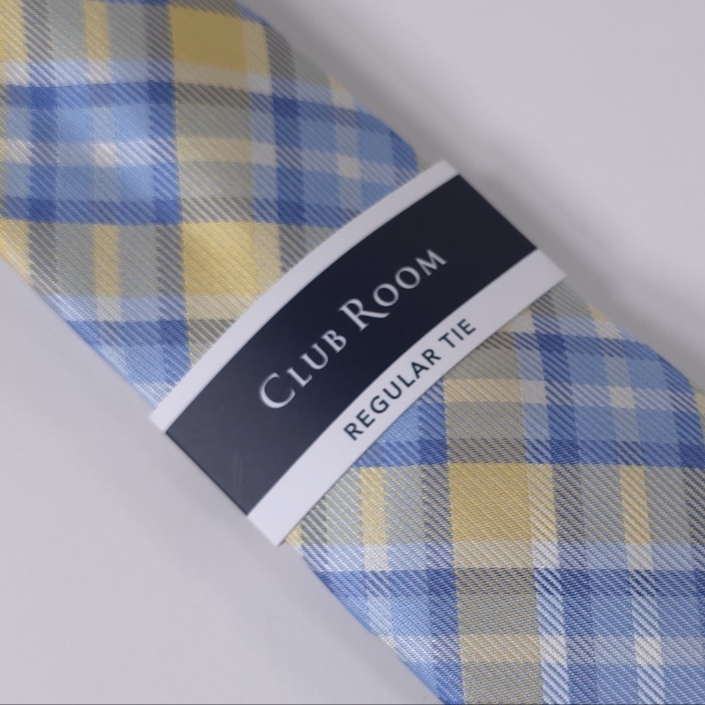 NWT ▪️ CLUB ROOM Men's Necktie, Plaid Pattern, Yellow & Blue. REGULAR PRICE $55 - Picture 5 of 11